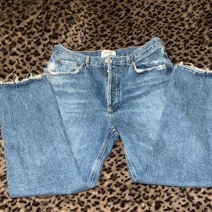 Agolde Frayed Hem Blue Denim Jeans